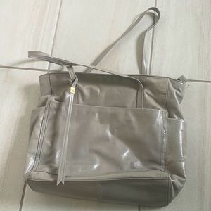 Grey leather HOBO tote with a lot of pockets